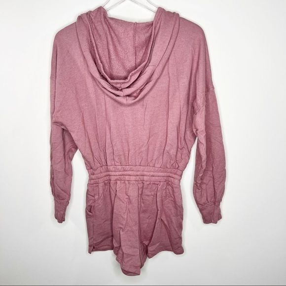 LULU'S Relaxed Agenda Mauve Pink Hooded Lounge Romper XS - Picture 4 of 10